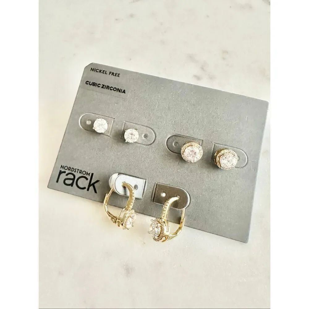 Nordstrom‘s set of three cubic zirconia gold tone earrings